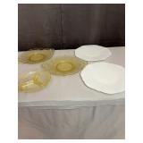 Yellow Depression Glass Serving Plates and White M