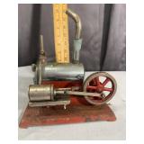 Miniature Toy Stationary Steam Engine with Red Bas