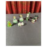Assorted Irish Shamrock Figurines Pixie Girls Pig