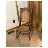 Antique Carved Wood Rocking Chair with Woven Caned
