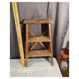 Wooden Folding Two Step Stool Ladder With Metal Br