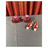 Fenton Cranberry Opalescent Hobnail Handled Candle