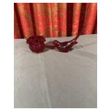 Ruby Red Glass Bird Figurine and Fenton Hobnail Ru