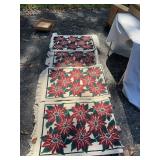 Holiday Poinsettia Motif Wool Stair Tread Rug Set