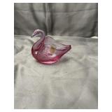 Fenton Glass Rose Pink Swan Trinket Dish Figurine