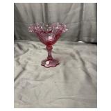 Fenton Dusty Rose Cabbage Rose Ruffled Compote Dis