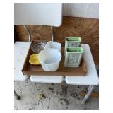 Roseville Pottery Co Planters With Milk Glass And