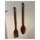 Large Carved Wood Tiki Totem Fork and Spoon Wall A