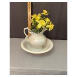 Antique White Ironstone Wash Basin and Pitcher wit
