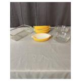 Clear and Yellow Glass Bakeware Including Loaf Pan