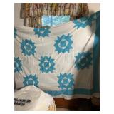 Blue and White Geometric Star Patchwork Quilt Top