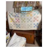Hand Quilted 1930s Style Nine-Patch Pattern Cotton