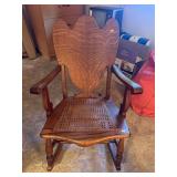 Antique American Tiger Oak Rocking Chair With Cane