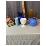 Assorted Ceramic and Art Glass Vessels with Birdho