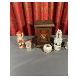 Assorted Home Decor Lot with Wooden Lantern Figuri