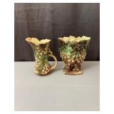McCoy Pottery Two Tone Grape Pattern Ewer and Foot