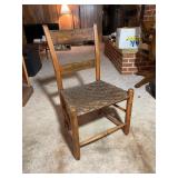 Antique American Ladder Back Side Chair Woven Hick