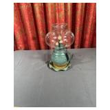Studio Pottery Ceramic Oil Lamp with Glass Hurrica