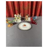 Assorted Bird Figurines Including Red Glass Cardin