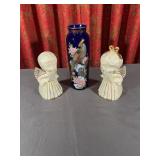 Japanese Cobalt Ceramic Vase With Pair Iridescent