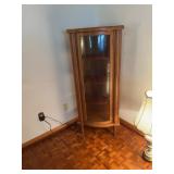 Oak Curved Glass Corner Curio Display Cabinet