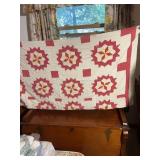 Antique Feathered Star Cotton Quilt Red Calico Whi