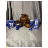 Avon Fostoria Cobalt Blue Candleholders and Amber