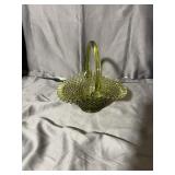 Fenton Olive Green Hobnail Glass Basket with Appli