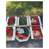 Assorted Artificial Christmas Wreaths and Pine Gre