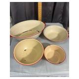 Cream Enamelware Red Trim Basin Roaster and Mixing