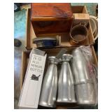 Assorted Estate Lot Wooden Box Aluminum Drinkware