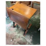 Antique Cast Iron and Wood School Desk with Inkwel