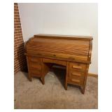 Antique Golden Oak Roll Top Desk with Fitted Inter