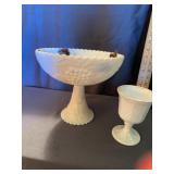 L.E. Smith Milk Glass Pedestal Compote and Goblet