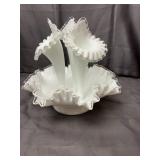 Fenton Silver Crest 4 Piece Milk Glass Horn Epergn