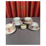 Assorted Porcelain Teacups Saucers and Floral Lidd