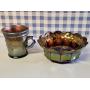 CARNIVAL GLASS CUP AND BOWL