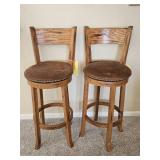 2 OAK SWIVEL TOP COUNTER STOOLS
