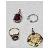 LADIES SAPH. RING & DIAMNOND RING, RUBY PENDENT