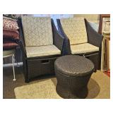 2 WICKER CHAIRS & SIDE TABLE