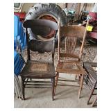 4 CANE BOTTOM CHAIRS NEED SEATS REPAIRED