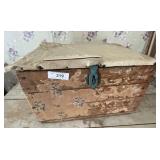 OLD WOOD STORAGE BOX W CONTENT