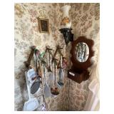 WALL MIRROR, WALL LAMP, HANGING RACK WITH LADLES