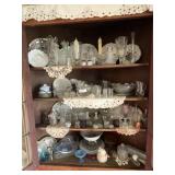 4 SHELVES OF GLASS & CHINA