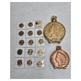 2-COIN TYPE PERFUME BOTTLES & 14- 1 DOLLAR US