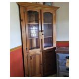 PINE CORNER CUPBOARD W/2 GLASS DOORS OVER 2