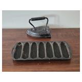 SAD IRON & C-I CORN MUFFIN PAN