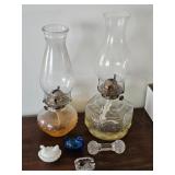 SMALL HEN ON NEST & SALT, 2-OIL LAMPS
