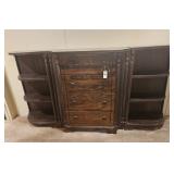 3 PIECE MAHOG. DROP FRONT DESK W/BOOKSHELF & DRAWR