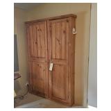 DOUBLE DOOR PINE CABINET & CONTENTS